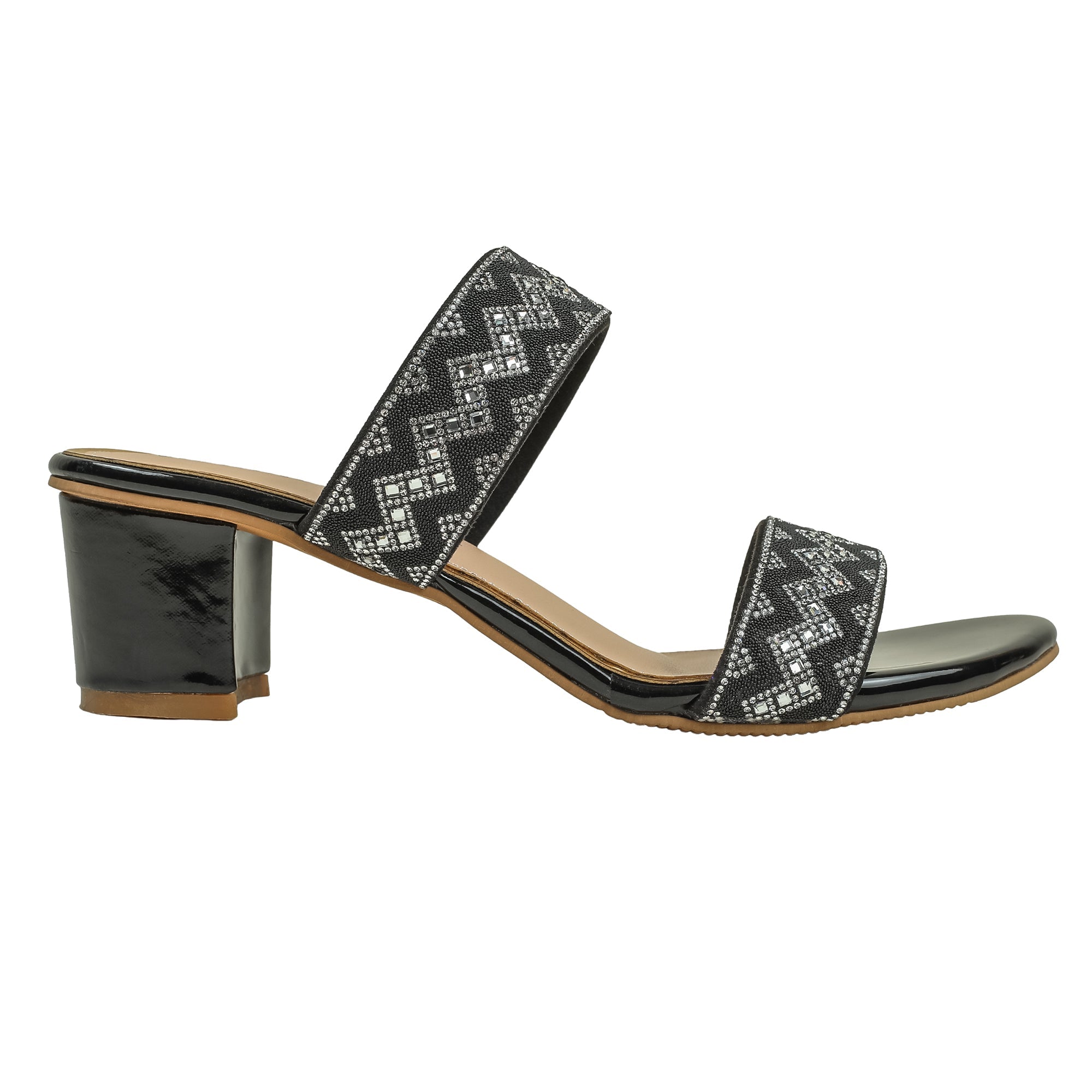 ClassicOrthotics Women Zigzag Black Block Heel Sandals