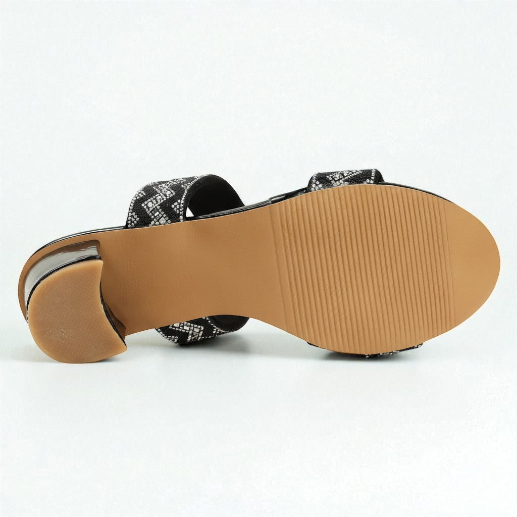 ClassicOrthotics Women Zigzag Black Block Heel Sandals