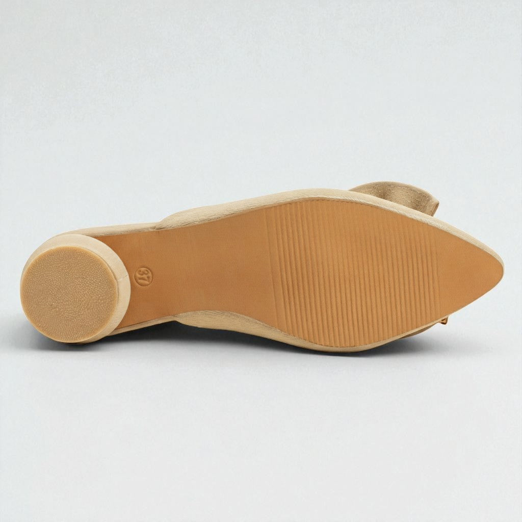Women Beige Bow Slip-On Mules - ClassicOrthotics
